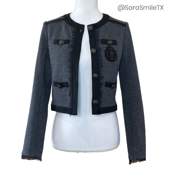 HAUTE HIPPIE Charcoal Gray Skull Crested Cropped Jacket - Picture 2 of 13